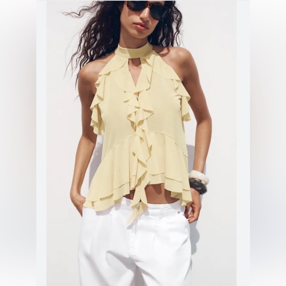 ZARA RUFFLED HALTER TOP